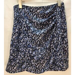Nine West Skirt Womens Medium Mini Ruched Wrap Geo Print Blue Blk Secretary Work